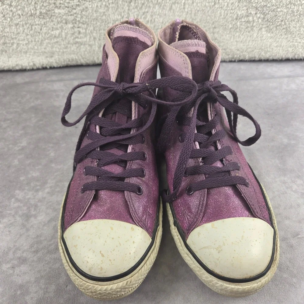Converse Chuck Taylor All Star Purple Glitter Skull Zip High Top Shoes 645161F